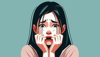 a woman with her face covered in tears, scared afraid anxious frightened gesture emotion expression vector