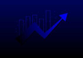 Stock and investment concept. A bar and line graph on dark blue background. Burish market, profit of wealth, high-risk high return, business growth up. vector