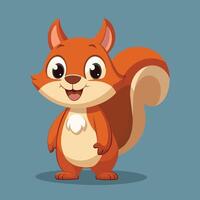 Cute cartoon squirrel character with large eyes and fluffy tail on a solid color background vector