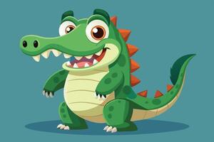 A cheerful cartoon crocodile standing playfully with a bright background, showcasing its vibrant scales and toothy grin vector