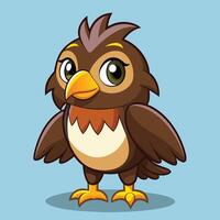 Cute cartoon bird with bright colors and big eyes, standing proudly on a white background, showcasing playful and friendly features vector