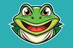 A cheerful green frog with large eyes is set against a vibrant green background, highlighting its playful expression and smooth skin vector