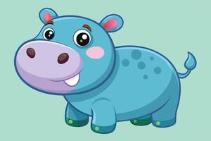 Cute cartoon hippo with a friendly expression on a light green background, showcasing playful features and vibrant colors vector