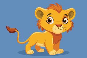 Playful cartoon lion character with big eyes and a joyful expression against a simple blue background vector
