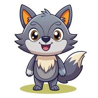 Cute cartoon wolf character with friendly expression against a light blue background, showcasing playful design features and colorful fur vector