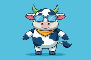 Cool cartoon cow in sunglasses and a bandana on a bright blue background vector