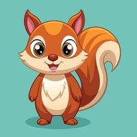 A cheerful cartoon fox stands smiling with a fluffy tail against a plain background in a playful illustration vector