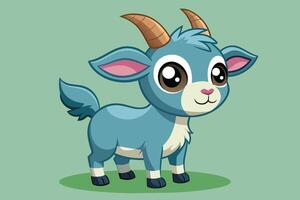 Cartoon blue goat character with big eyes and playful expression standing on green background vector