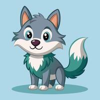 Cute cartoon wolf character standing happily with a playful expression in a colorful animated style vector