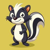 Cute cartoon skunk character with a friendly expression in a light green background, vector