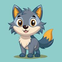 Cute cartoon wolf character standing happily on green grass with a friendly expression in a vibrant animated style vector