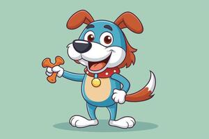 Happy cartoon dog holding a bone, standing cheerfully against a light green background, showcasing a playful and friendly character design vector