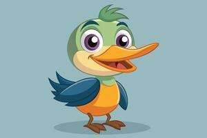 A cheerful cartoon duck with vibrant colors and big eyes stands happily against a simple background, inviting playfulness and joy vector