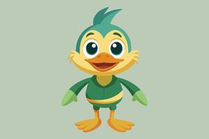 A cheerful cartoon duck character dressed in green, posing with a friendly smile against a plain background vector