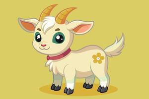Cute cartoon baby goat standing on a solid green background with big expressive eyes and charming features in an animated style vector