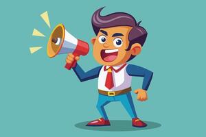 A cheerful cartoon character holds a megaphone, ready to amplify a message in a playful backdrop vector