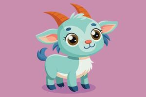 Cute cartoon goat standing cheerfully in a playful landscape with soft colors and warm background elements in a cheerful animation style vector