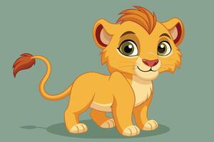 A cheerful cartoon lion cub standing playfully against a soft, muted green background vector