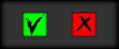 Grainy, grungy, dusty, rusty, or dirty textured symbol. Yes or no sign. Hand drawn graffiti elements for checkbox vector