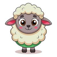 Cute cartoon sheep standing on a green background, showcasing its fluffy white and yellow wool coat with bright, expressive eyes vector