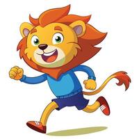 Cheerful cartoon lion character running joyfully in a bright, playful style against a white background vector