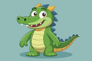 A cheerful cartoon crocodile character standing against a light green background, showcasing vibrant colors and a friendly expression vector