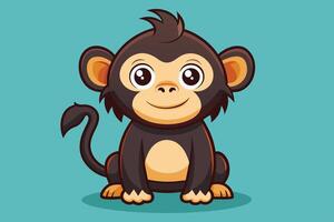 A cute cartoon monkey sitting on a blue background, displaying joyful expressions with its big eyes and playful demeanor vector