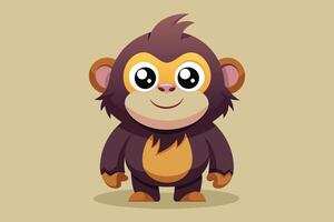 Cute cartoon monkey character with big eyes and cheerful expression standing against a plain background vector