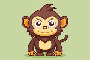 Cheerful cartoon monkey character smiling against a light green background in a playful and friendly pose vector