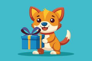 A cheerful cartoon dog holding a gift box in a colorful setting, capturing the joy of giving on a bright day vector