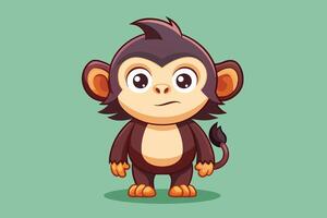 Cute cartoon monkey character standing upright on a plain green background, showcasing a playful expression and vibrant colors vector