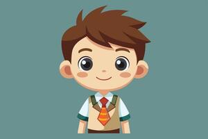 Cheerful young boy in a school uniform with a tie, smiling against a simple blue background, representing youth and joy vector