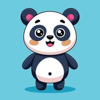 Cute cartoon panda character standing against a green background with cheerful expression and small round ears vector