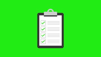 Clipboard Check Marks Tick Letterhead Document Paper Tick Marks Animation on Green Screen. 4K Resolution video