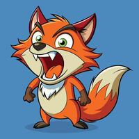 Animated orange fox character expressing excitement with an open mouth against a turquoise background during a cheerful illustration vector