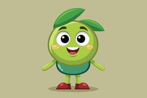 Animated character of a cheerful green fruit with arms and legs, standing against a light background, smiling and ready for adventure vector