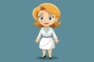 A cheerful cartoon character in a white outfit with a blue accent, smiling against a simple blue background, ideal for illustrations or branding vector