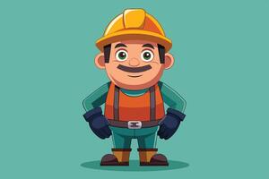 Cartoon construction worker standing confidently against a simple background in a cheerful, animated style vector