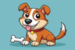 A cheerful cartoon dog with a bone in a playful pose against a light blue background vector