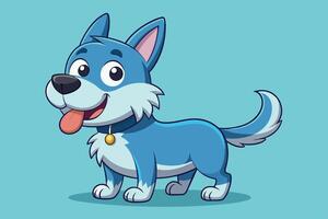 A cheerful blue cartoon dog standing on a light background with a playful expression, showcasing its fluffy tail and bright eyes vector