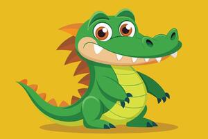 Cute cartoon crocodile character with bright colors against a plain yellow background ready for playful adventures and storytelling vector