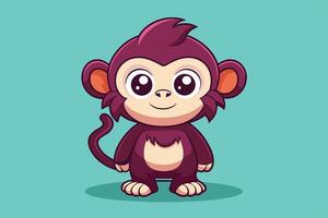 Cute cartoon monkey character standing against a light teal background with a cheerful expression and playful appearance vector
