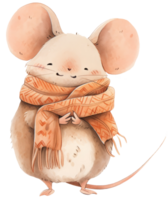 Watercolor dressed mouse animal isolated on transparent background, autumn illustration png