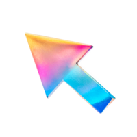 3D chrome element in Y2K style, isolated background, liquid holographic metal. A colorful arrow pointing to the left, made of a shiny, metallic material, rainbow of colors. png