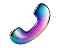 3D render holographic chrome Y2K element, isolated background. Liquid metal, colorful phone with a purple and blue swirl. The phone is made of glass and has a shiny, reflective surface. png