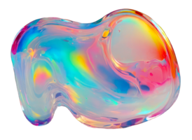 3D render holographic chrome Y2K element, isolated background. Liquid metal, colorful, abstract, and shiny object with rainbow surface. png
