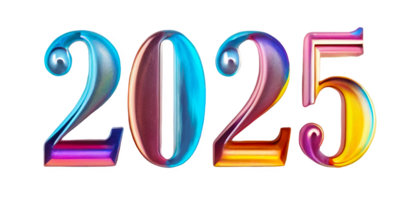 3D chrome element in Y2K style, isolated background, liquid holographic metal. Year is twenty twenty five, colorful and creative font made of different colors, 2025. png