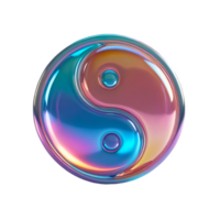 3D chrome element in Y2K style, isolated background, liquid holographic metal. Colorful metallic and shiny symbol of the yin and yang, balance and harmony. png