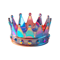 3D chrome element in Y2K style, isolated background, liquid holographic metal. A colorful crown with a rainbow design, shiny metallic. png