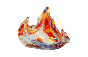 3D render holographic chrome Y2K element on transparent background. Liquid metal, large, orange and clear object with a wave pattern, flame. png